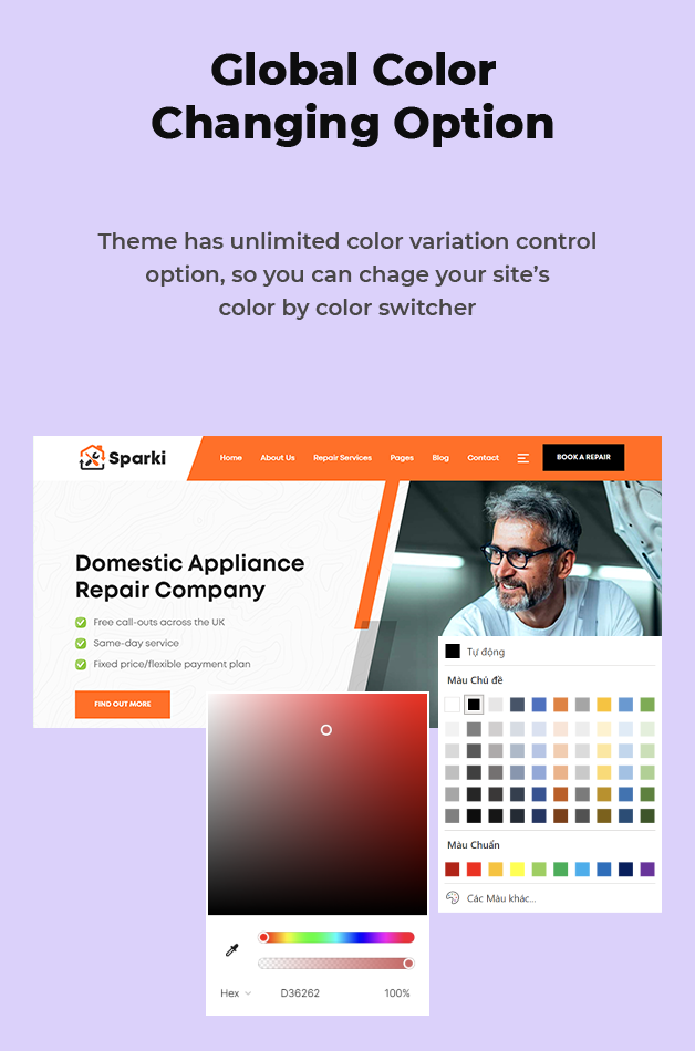 Tùy chọn màu sắc toàn cầu có sẵn